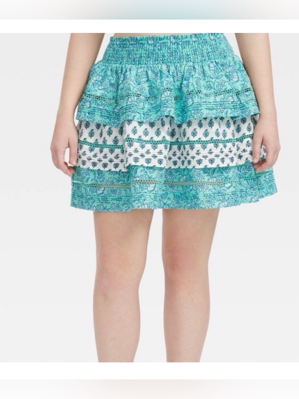 Roller Rabbit x Target Blue Aqua Tiered Floral Mini Skirt NWT Cottagecore